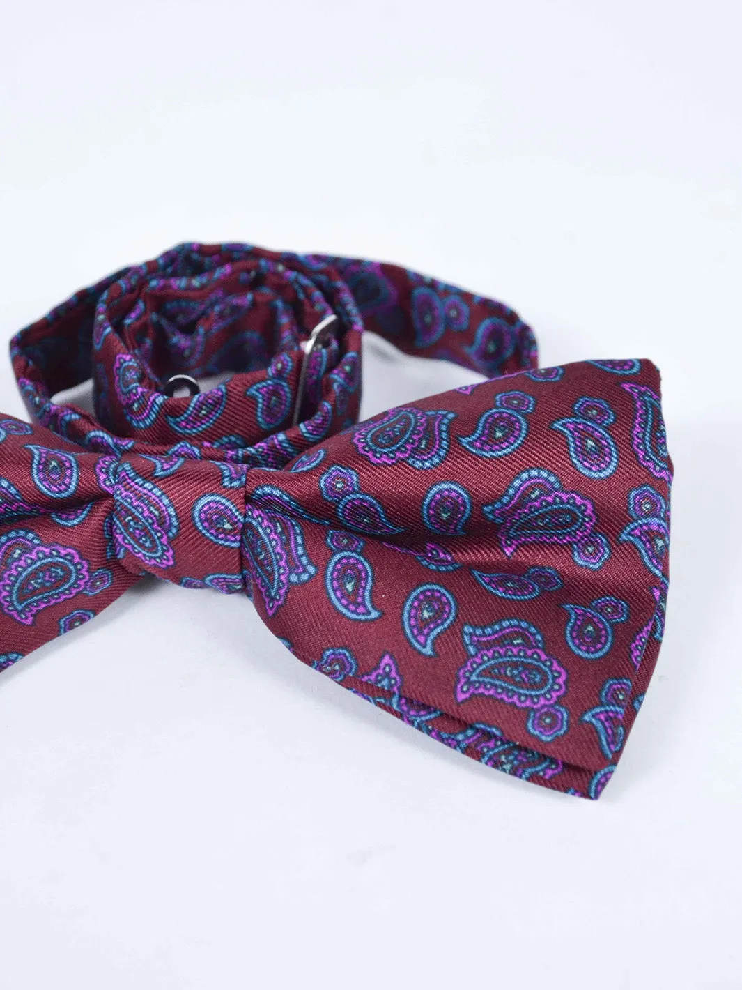 1980s dark red bow tie with Paisley print