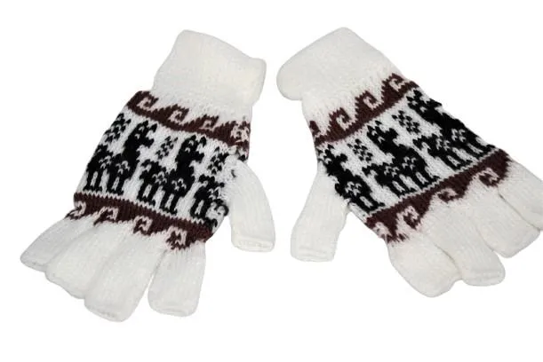 Alpaca Inca Patterned Fingerless Gloves