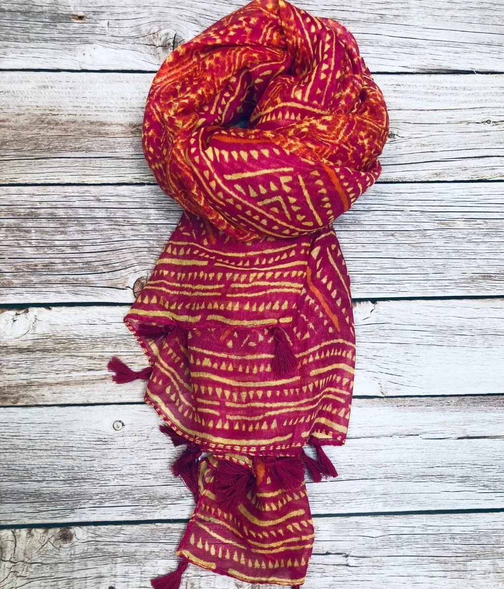 Aztec Print Tasselled Scarf