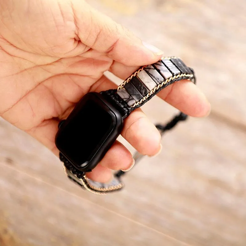 Black White Jasper Apple Watch Band