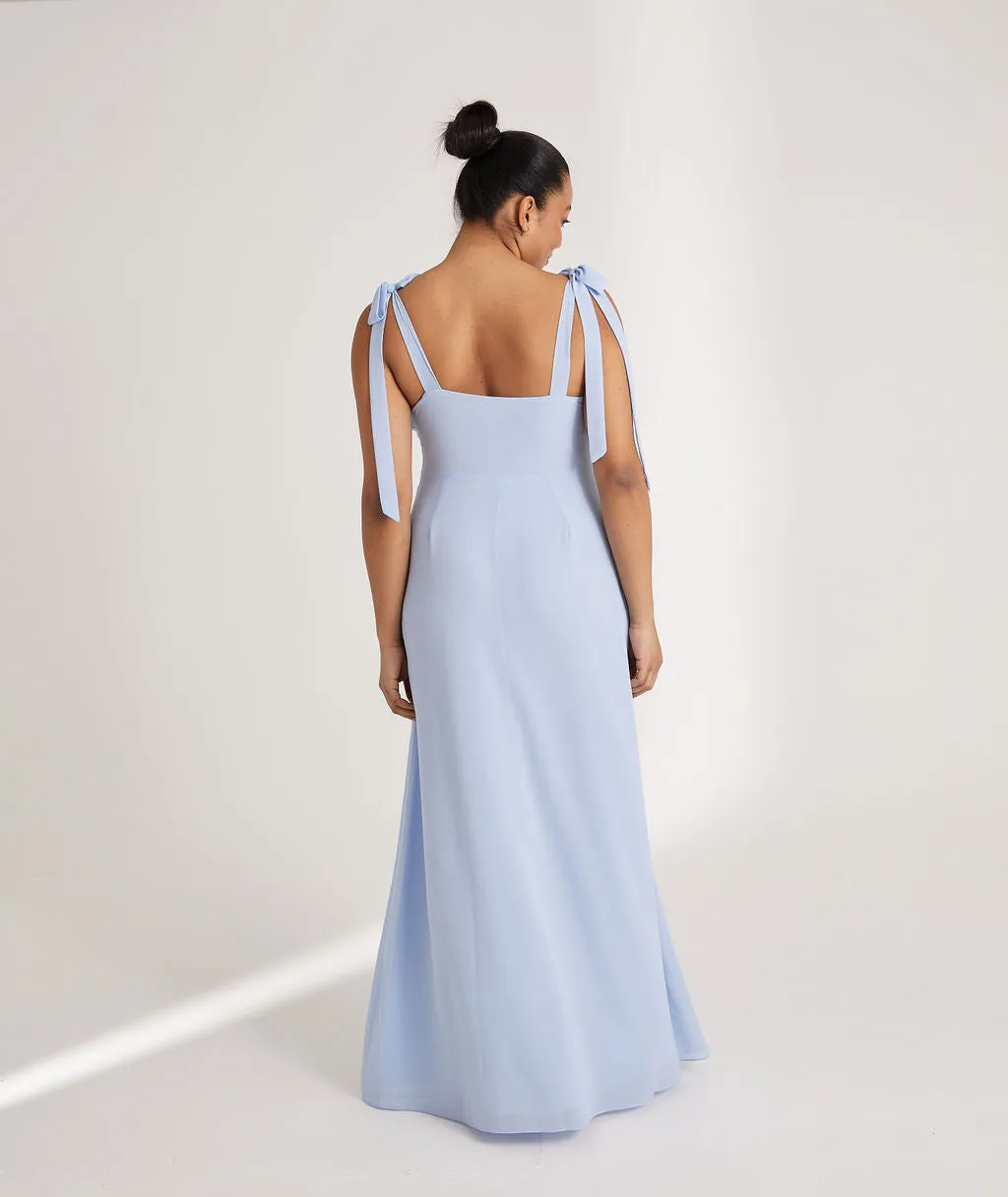 Bow Tie Shoulder Chiffon Bridesmaid Dress - Cornflower Blue