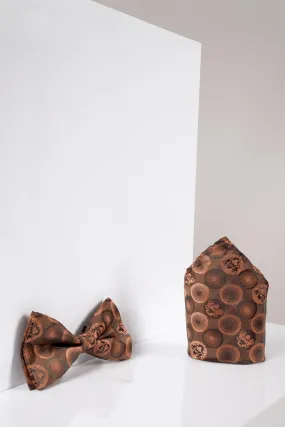 BUBBLES - Orange Brown Bubble Circle Print Bow Tie and Pocket Square Set