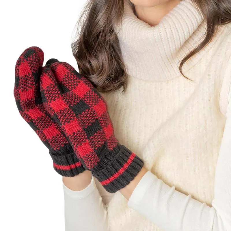 Buffalo Check Patterned Mitten Gloves