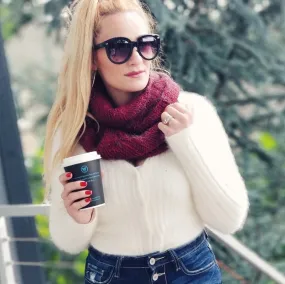 Burgundy Fuzzy Knit Infinity Scarf