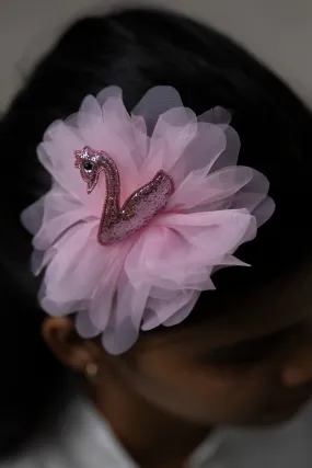 Charming Pink Swan Tulle Hair Clip with Glitter Detail for Girls