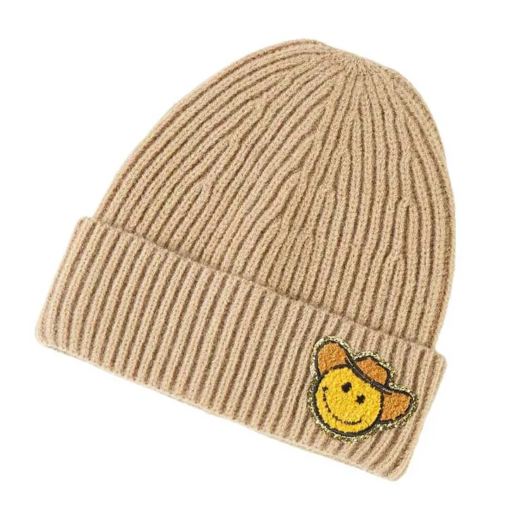 Cowboy Hat Smile Accented Knit Beanie Hat