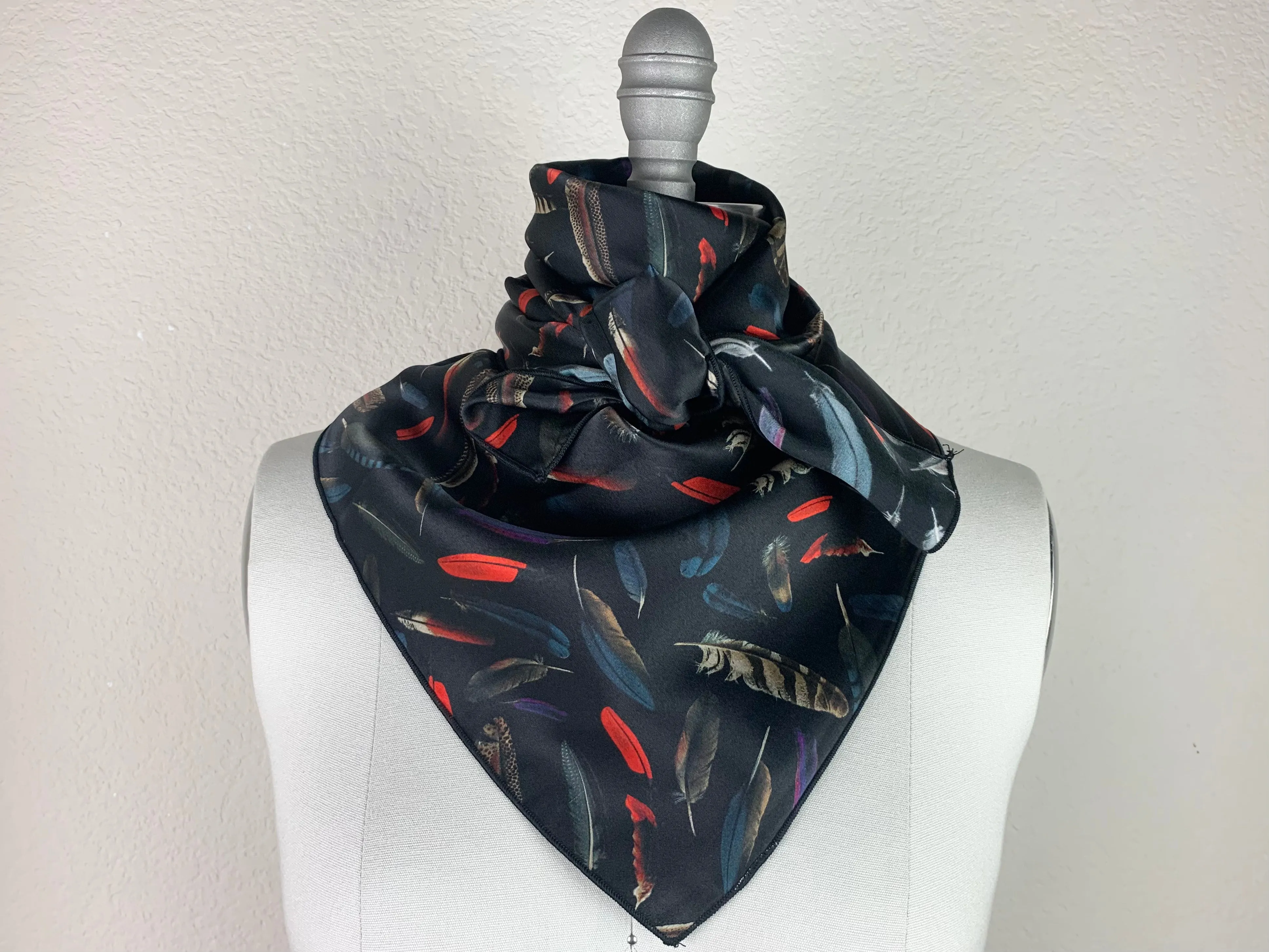 CR Black Feather Silk Scarf