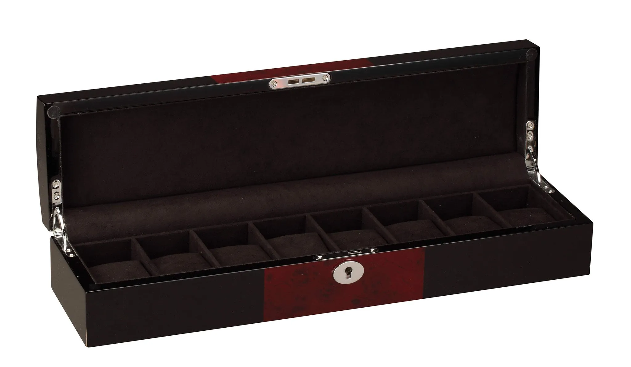 Diplomat 8 Piano Black Wood Watch Box With Cherry Wood Accent Trim