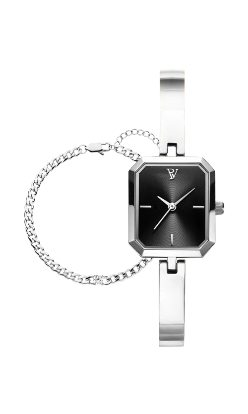 Ethereal Watch & Curb Bracelet Set Silver