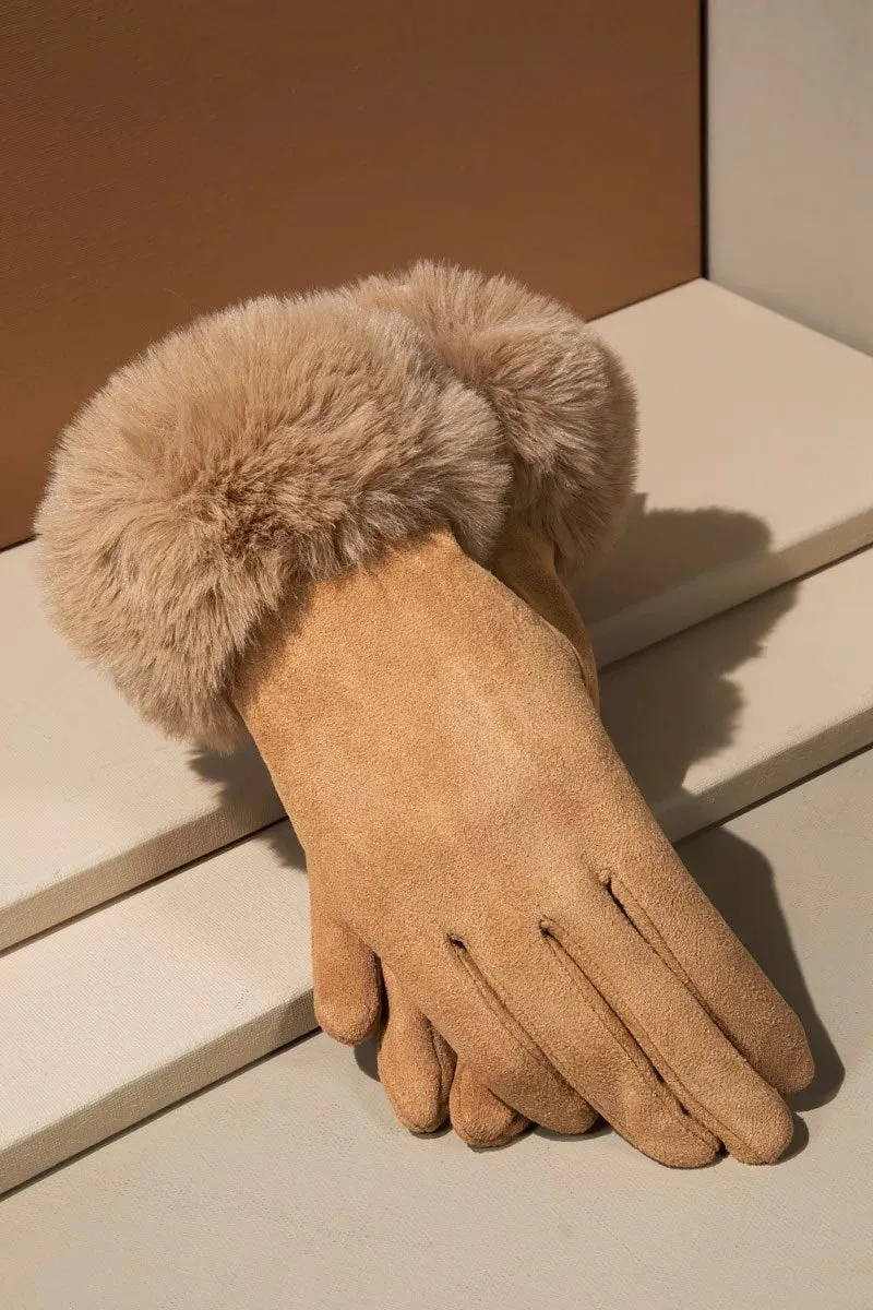 Faux Fur Trim Gloves