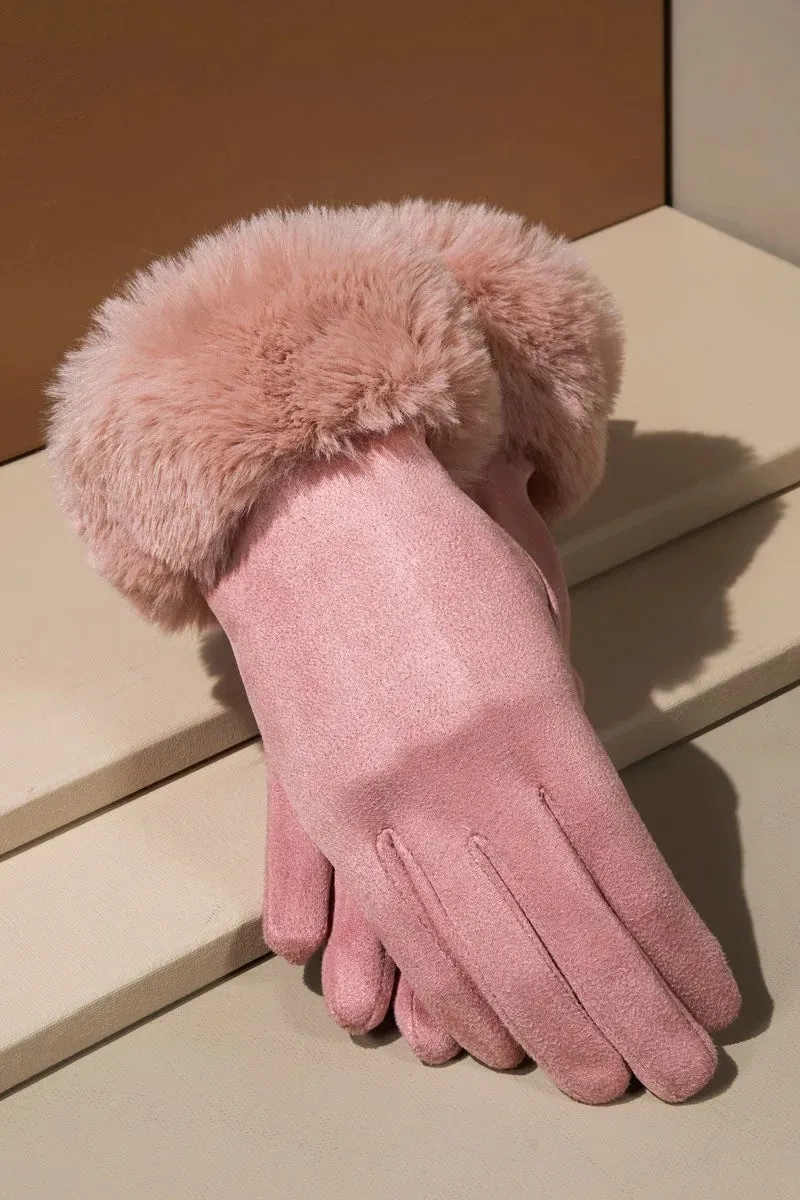 Faux Fur Trim Gloves