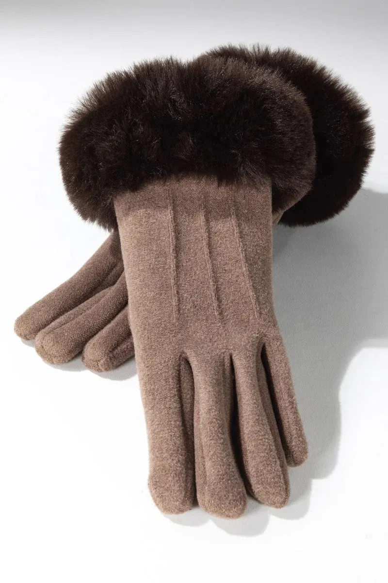 Faux Fur Trim Gloves