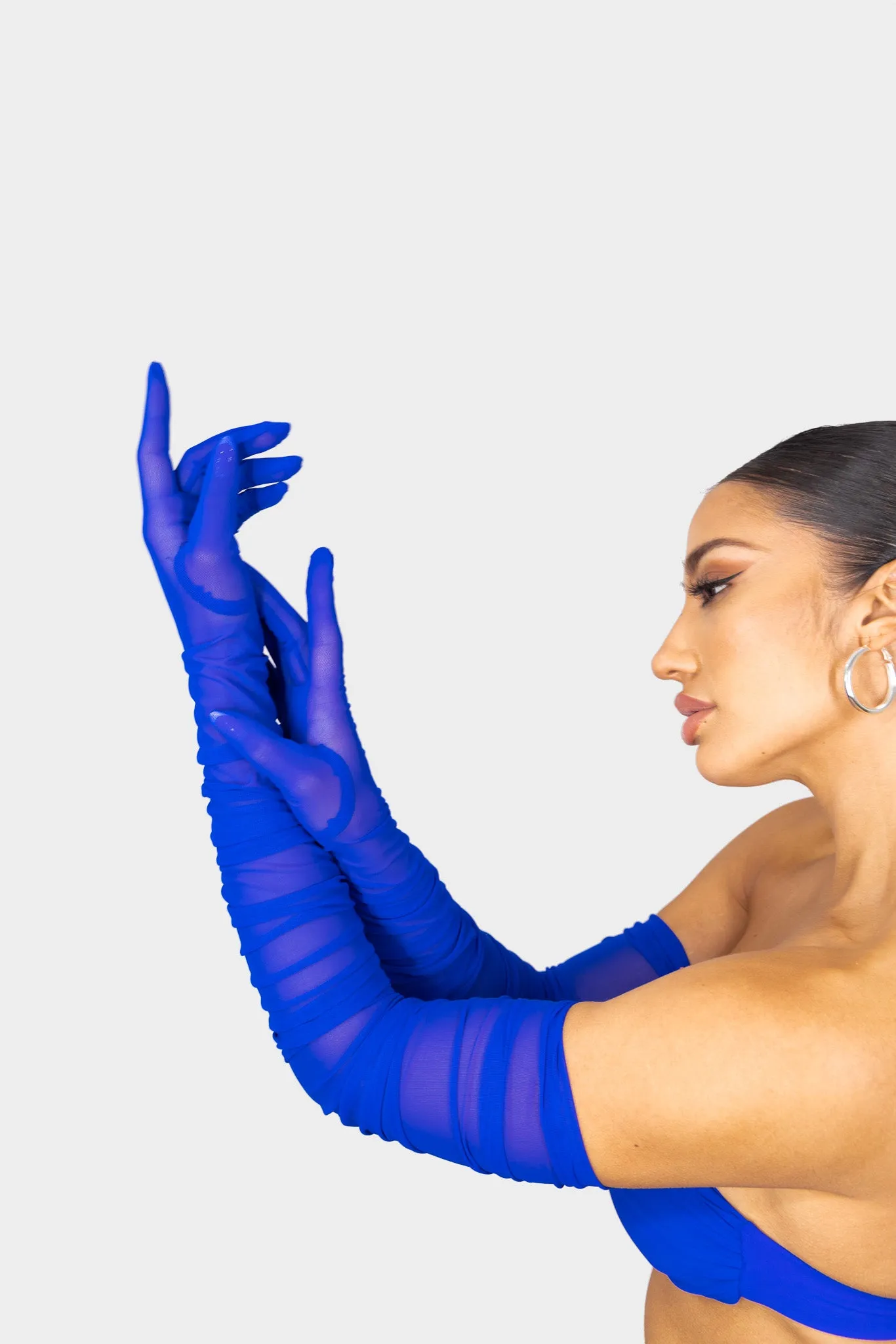 Fia  Ruched Mesh Gloves -Cobalt