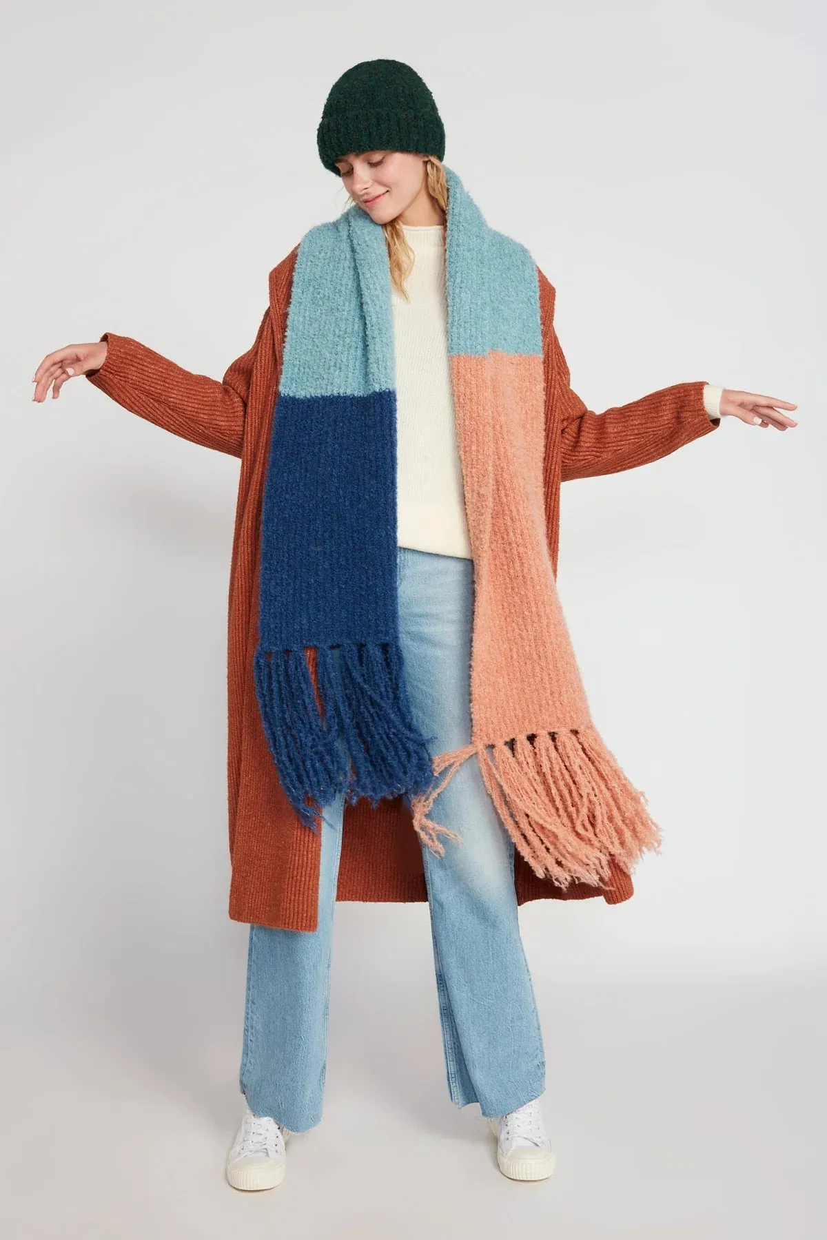 Fuzzy Color Block Scarf | Mint