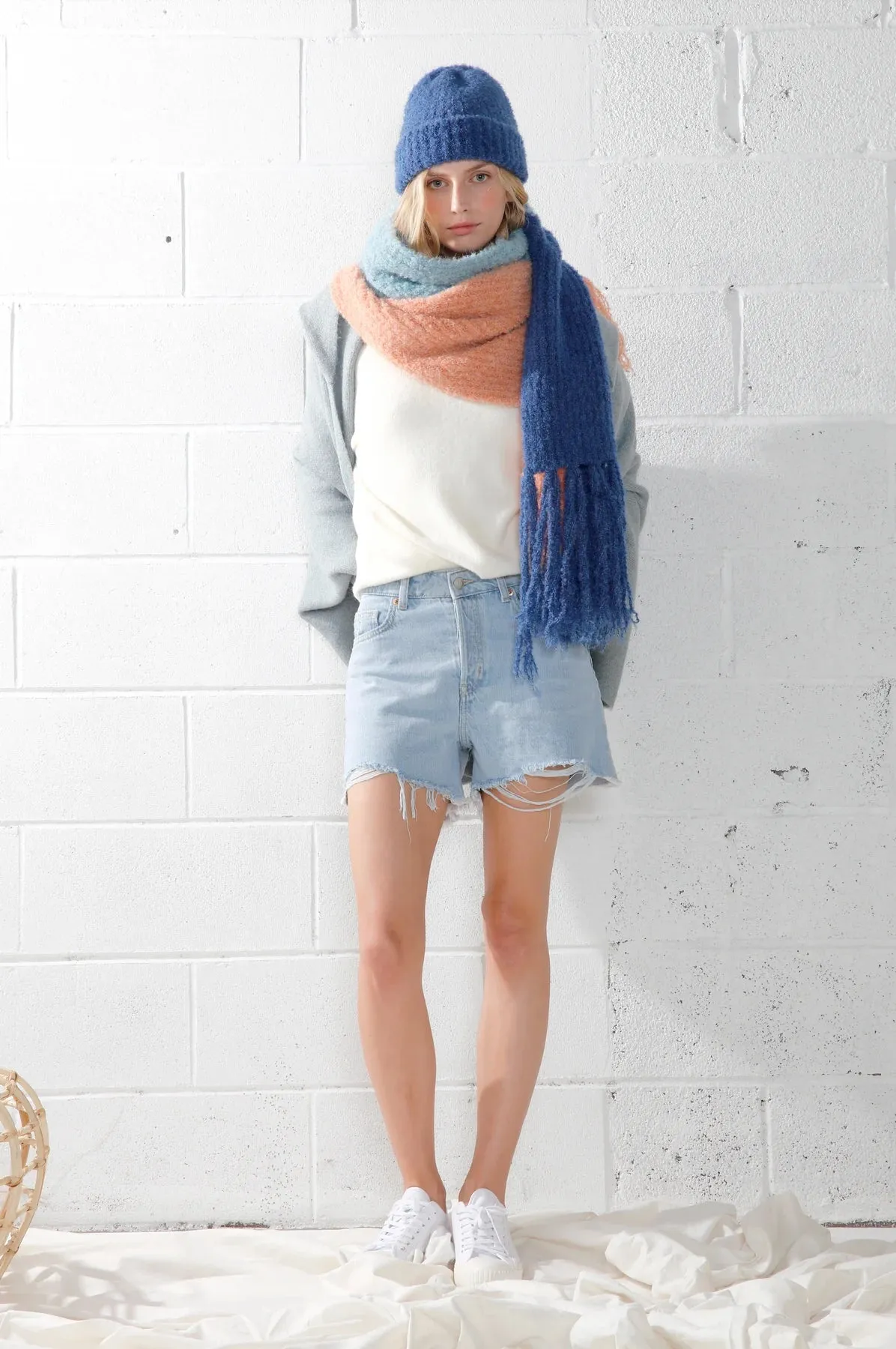 Fuzzy Color Block Scarf | Mint