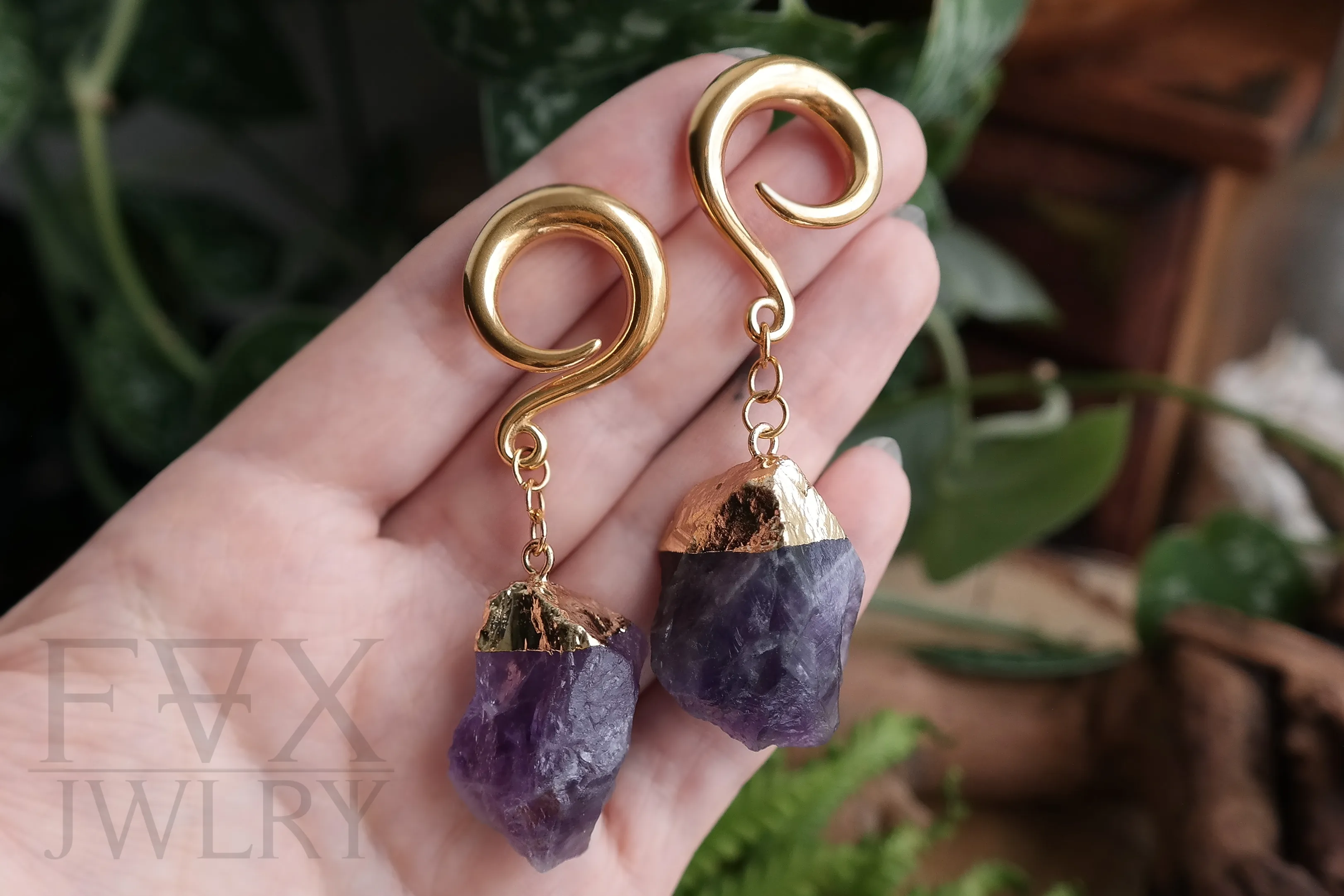 Golden Amethyst Nugget Ear Weights