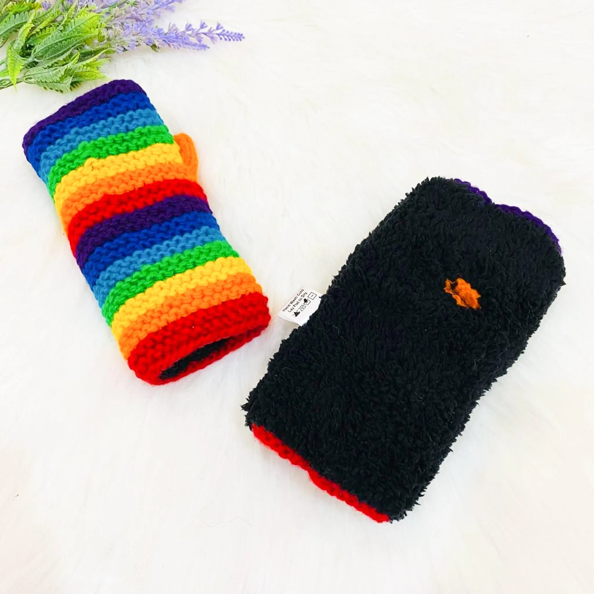 Hand Knitted Rainbow Fingerless Gloves