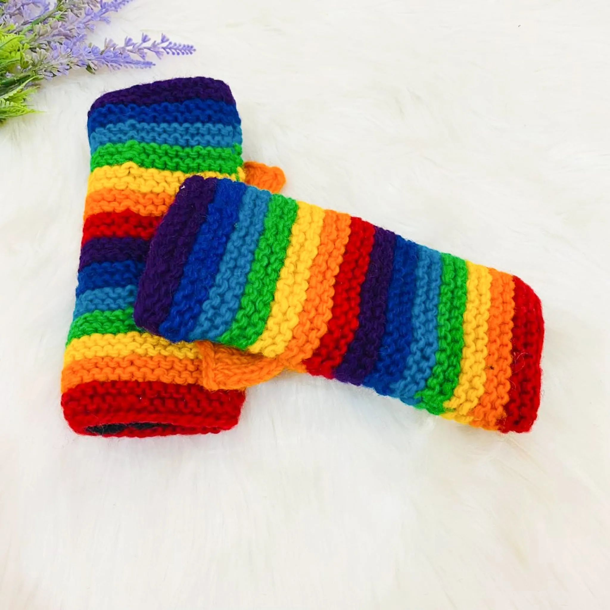 Hand Knitted Rainbow Fingerless Gloves