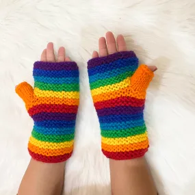 Hand Knitted Rainbow Fingerless Gloves