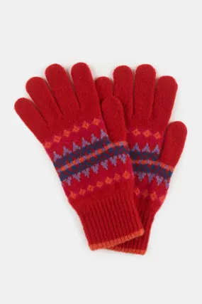 Lambswool Fair Isle Gloves - Red