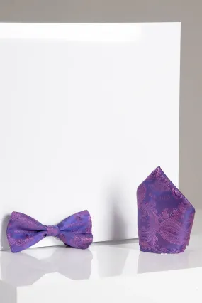 MD PAISLEY - Purple Paisley Bow Tie and Pocket Square Set