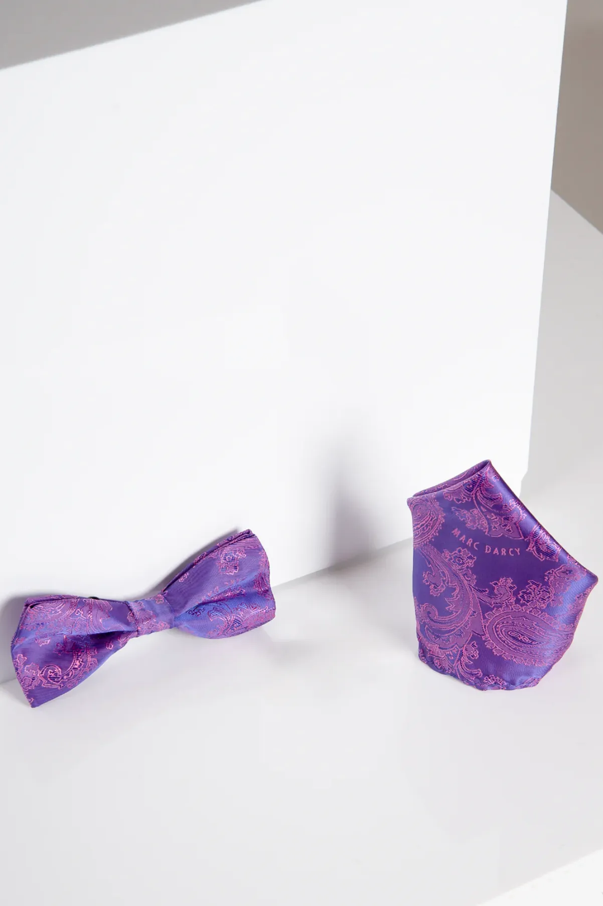 MD PAISLEY - Purple Paisley Bow Tie and Pocket Square Set