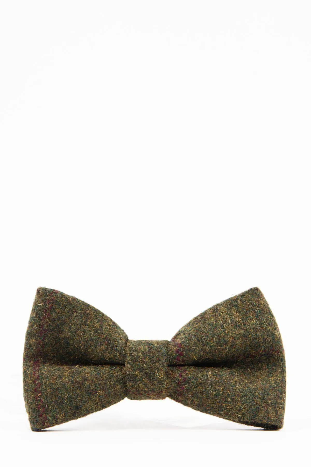 MITCHELL - Tweed Olive Green Wine Check Bow Tie