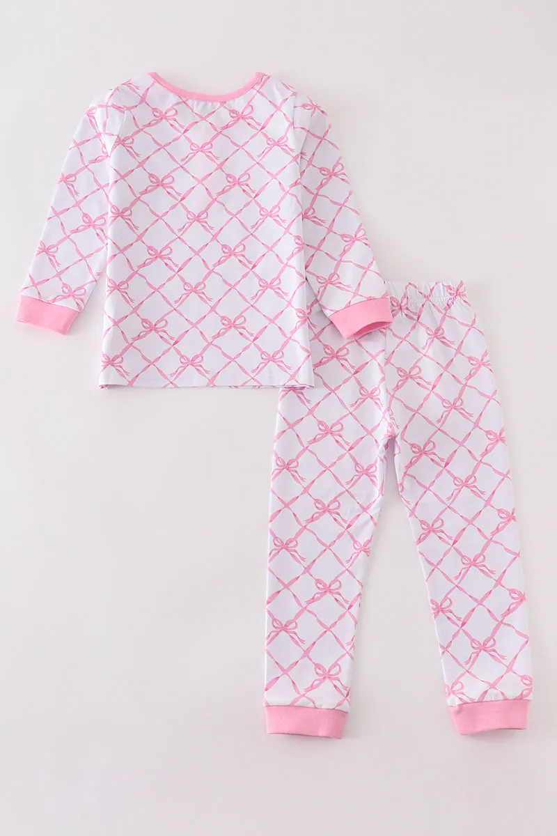 Pink bow tie girl pajama set