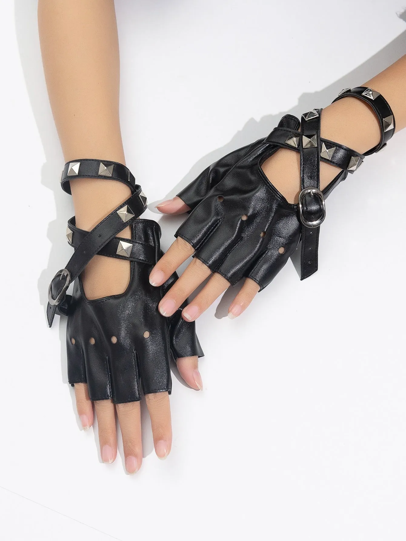 Punk Rivet Faux Leather Gloves