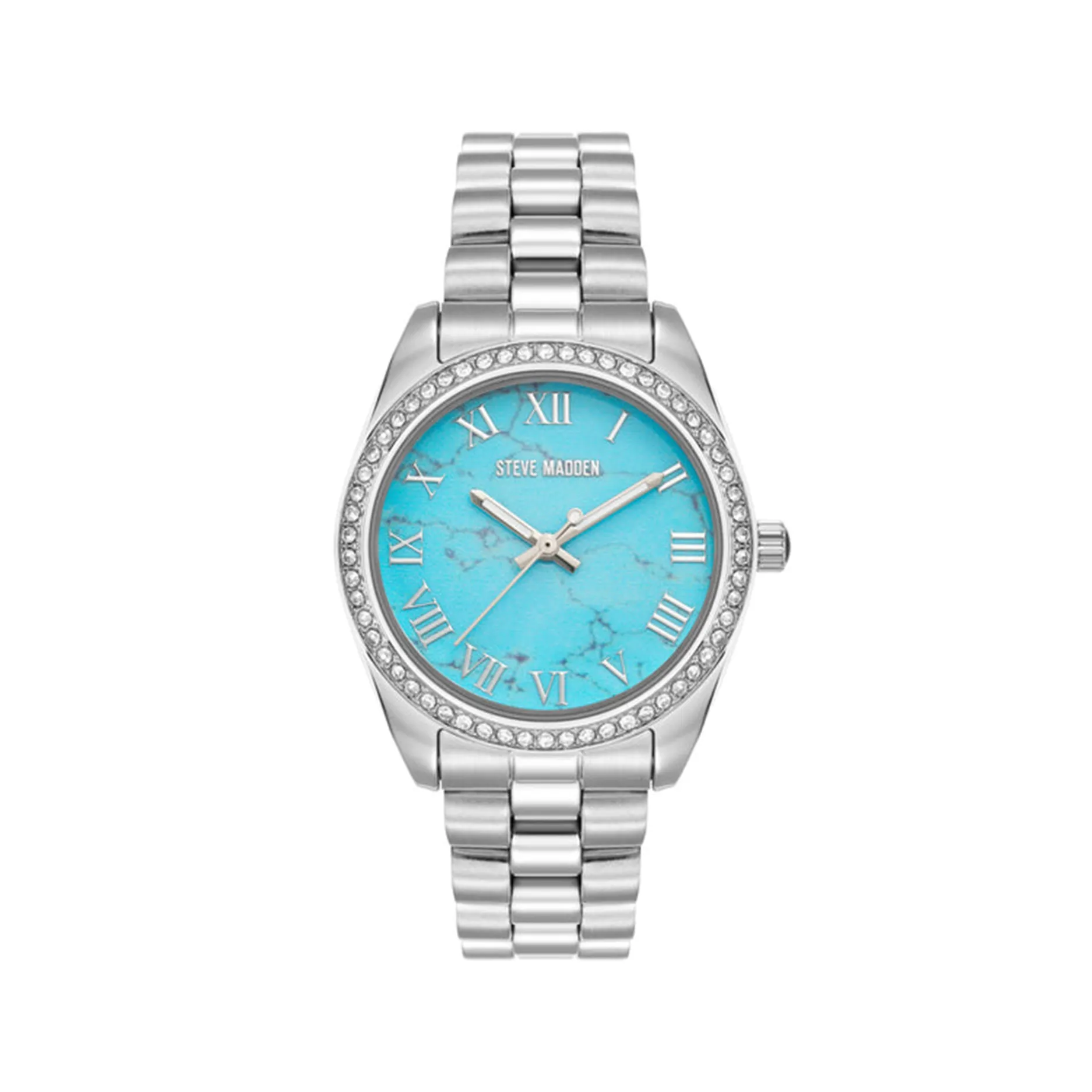 RHINESTONE-ACCENTED WATCH SILVER AQUA