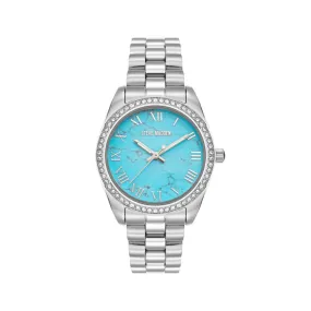 RHINESTONE-ACCENTED WATCH SILVER AQUA