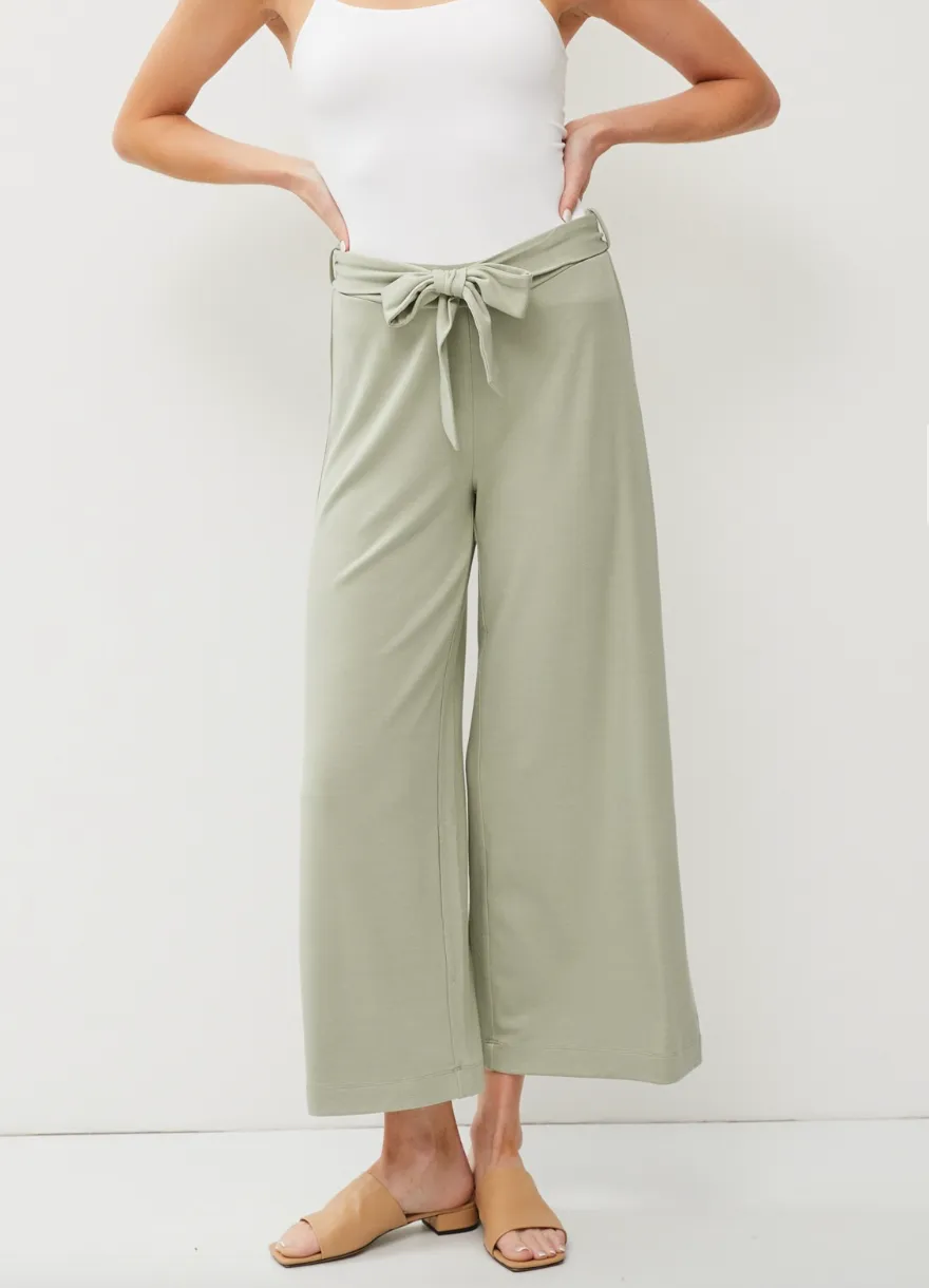 Tie Bow Stretch Crop Wide Leg Pants