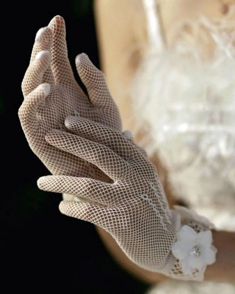 Women's Gloves Short Pearl Tulle Gloves Tea Party Evening Dance Party Gloves Dress Accessories