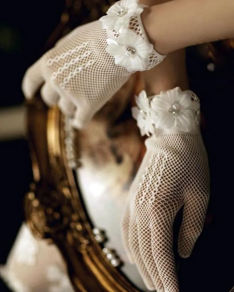 Women's Gloves Short Pearl Tulle Gloves Tea Party Evening Dance Party Gloves Dress Accessories